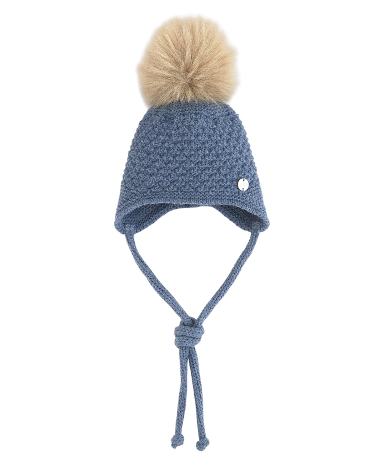 Cappello azzurro con laccetti e pompon Paz Rodriguez