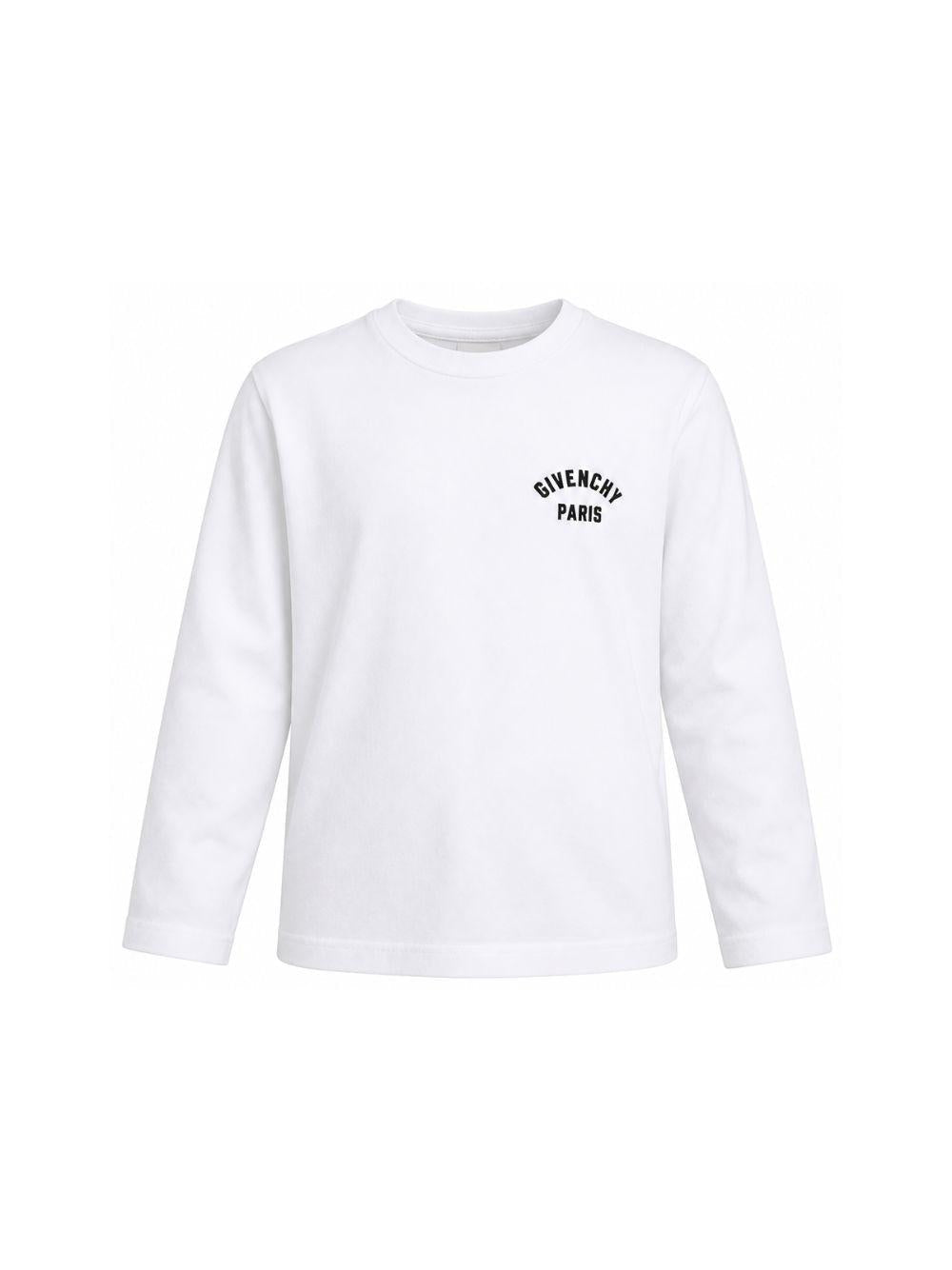 T-shirt bianca manica lunga con logo a contrasto Givenchy