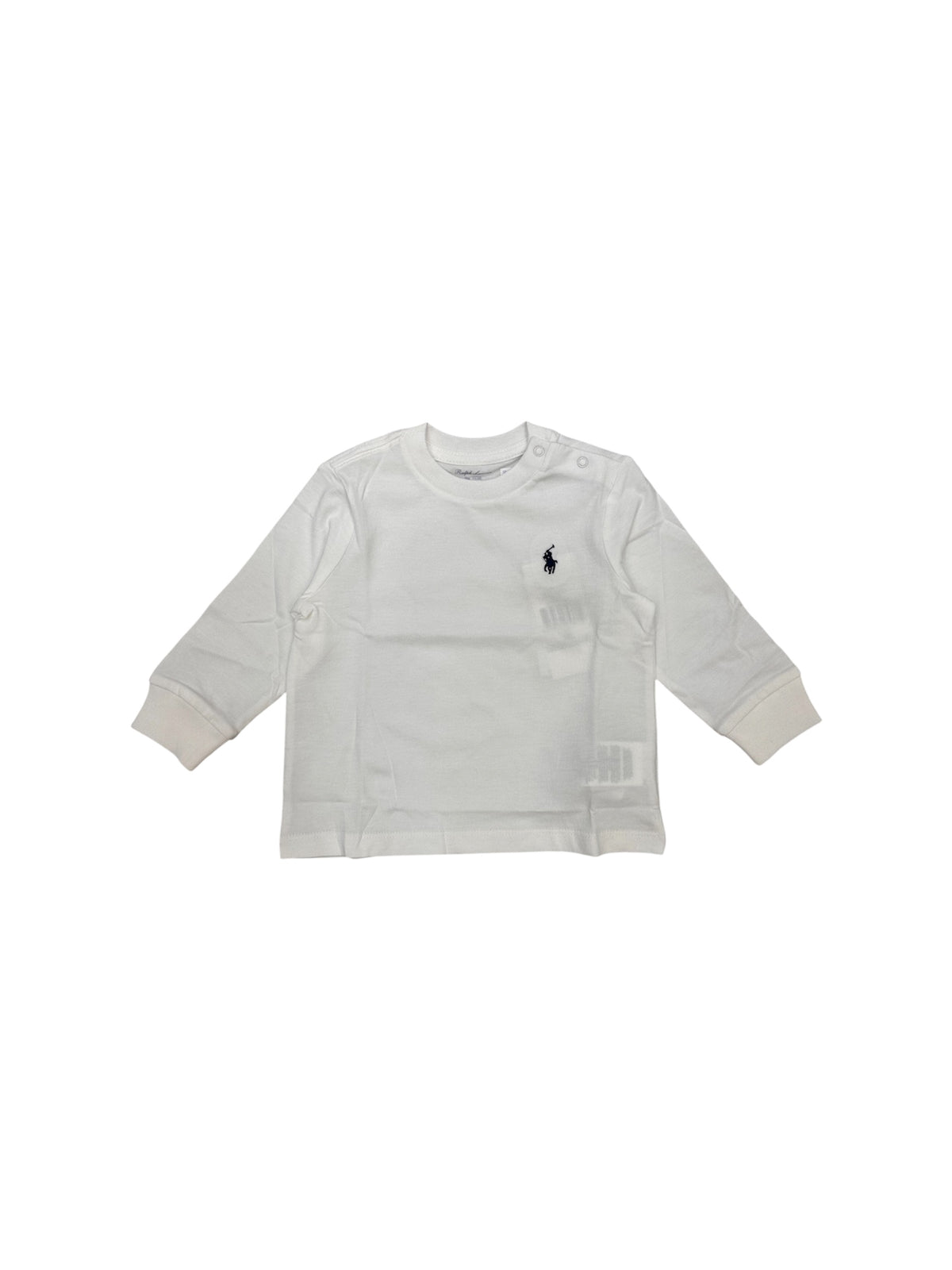 T-shirt bianca manica lunga baby con logo Ralph Lauren cucito blu