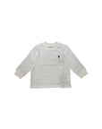 T-shirt bianca manica lunga baby con logo Ralph Lauren cucito blu