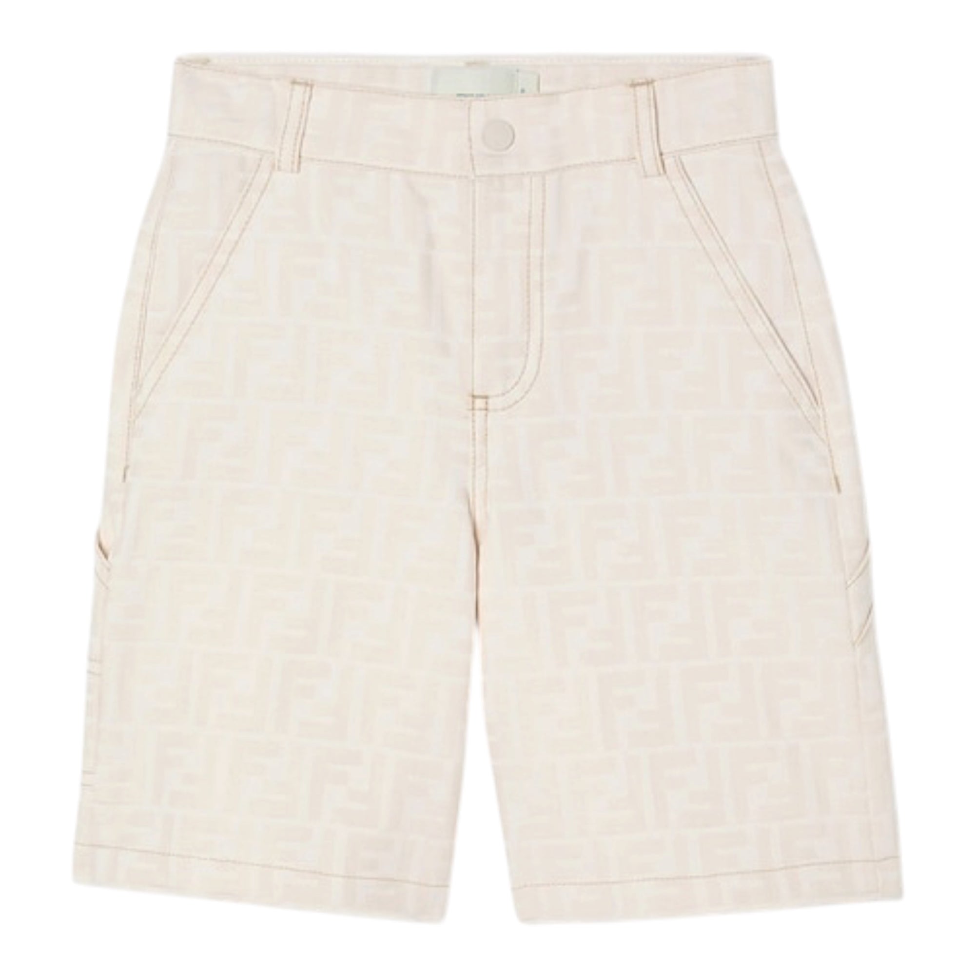 Bermuda in cotone panna con logo Fendi