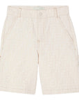 Bermuda in cotone panna con logo Fendi