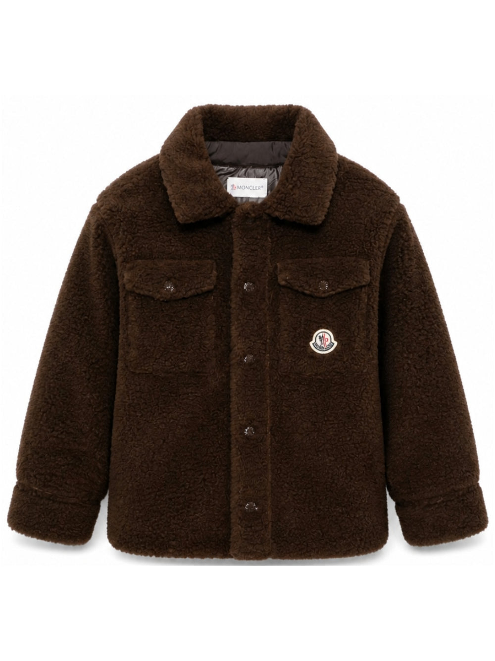 Camicia teddy marrone con patch logo Moncler