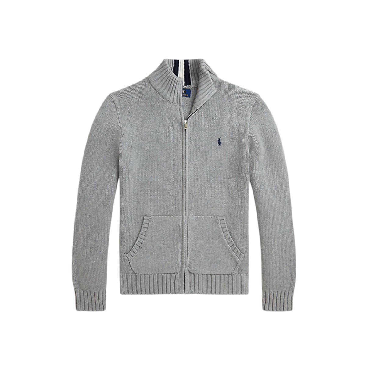 Maglione con zip e logo Ralph Lauren cucito frontale a contrasto