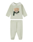 Completo 2 pezzi verde t-shirt e pantalone con patch orso Nanan