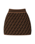 Gonna in maglia marrone con logo FF Fendi a contrasto