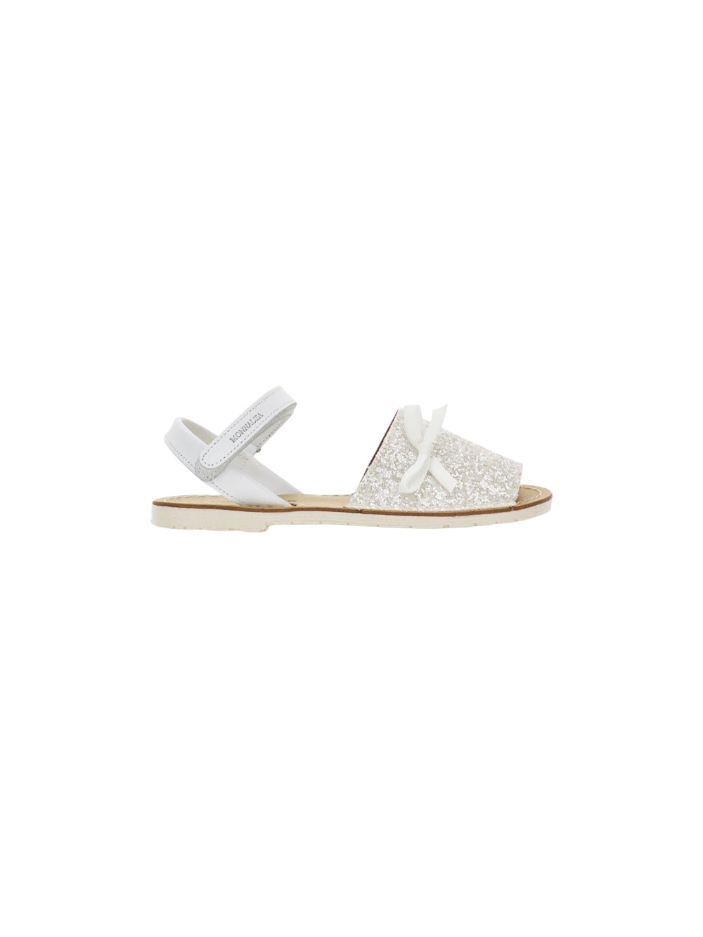 Sandali bianchi con dettagli strass e logo Monnalisa