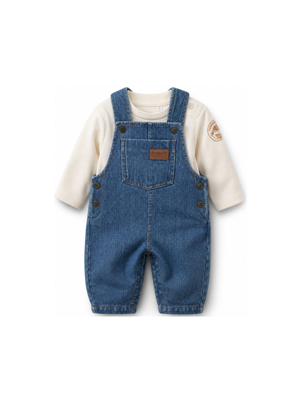 Salopette e t-shirt panna con dettagli logo Timberland