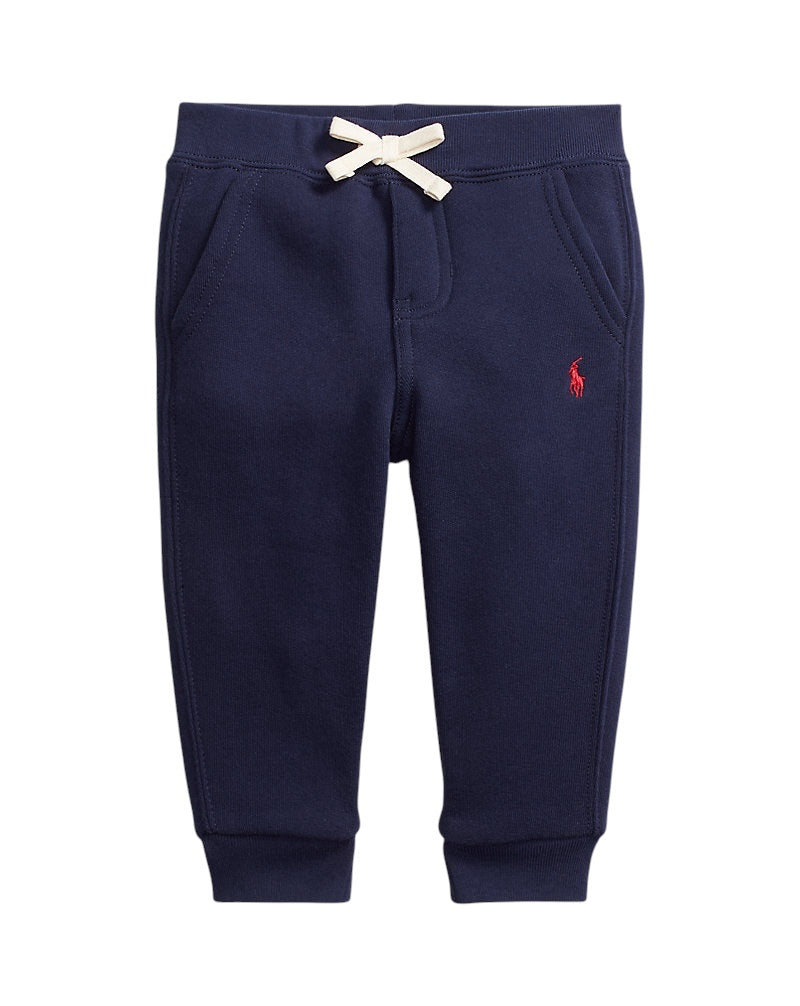 Pantalone baby in felpa blu con logo Ralph Lauren a contrasto