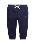 Pantalone baby in felpa blu con logo Ralph Lauren a contrasto