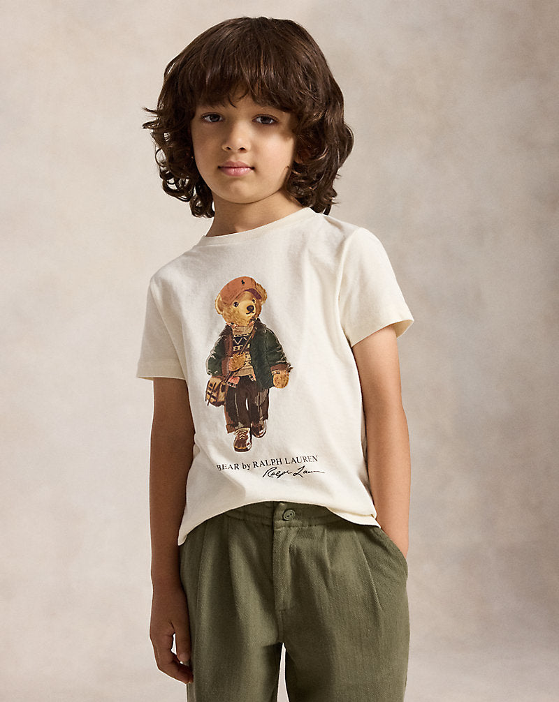T-shirt beige con stampa bear Ralph Lauren frontale