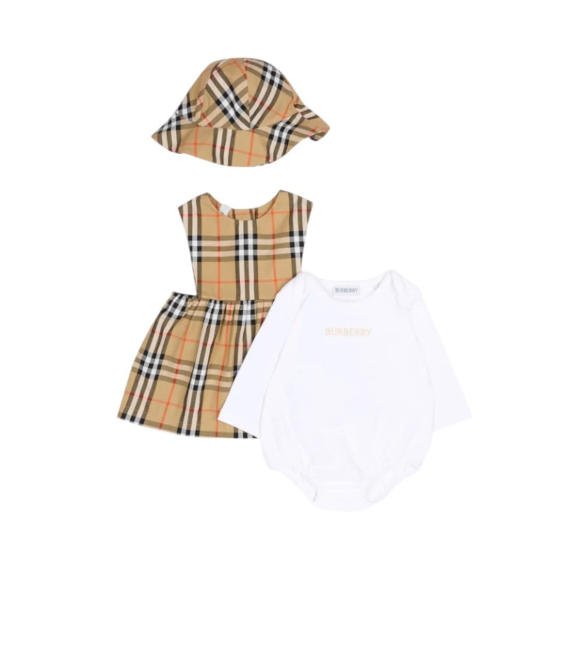 Completo beige con abito check Burberry