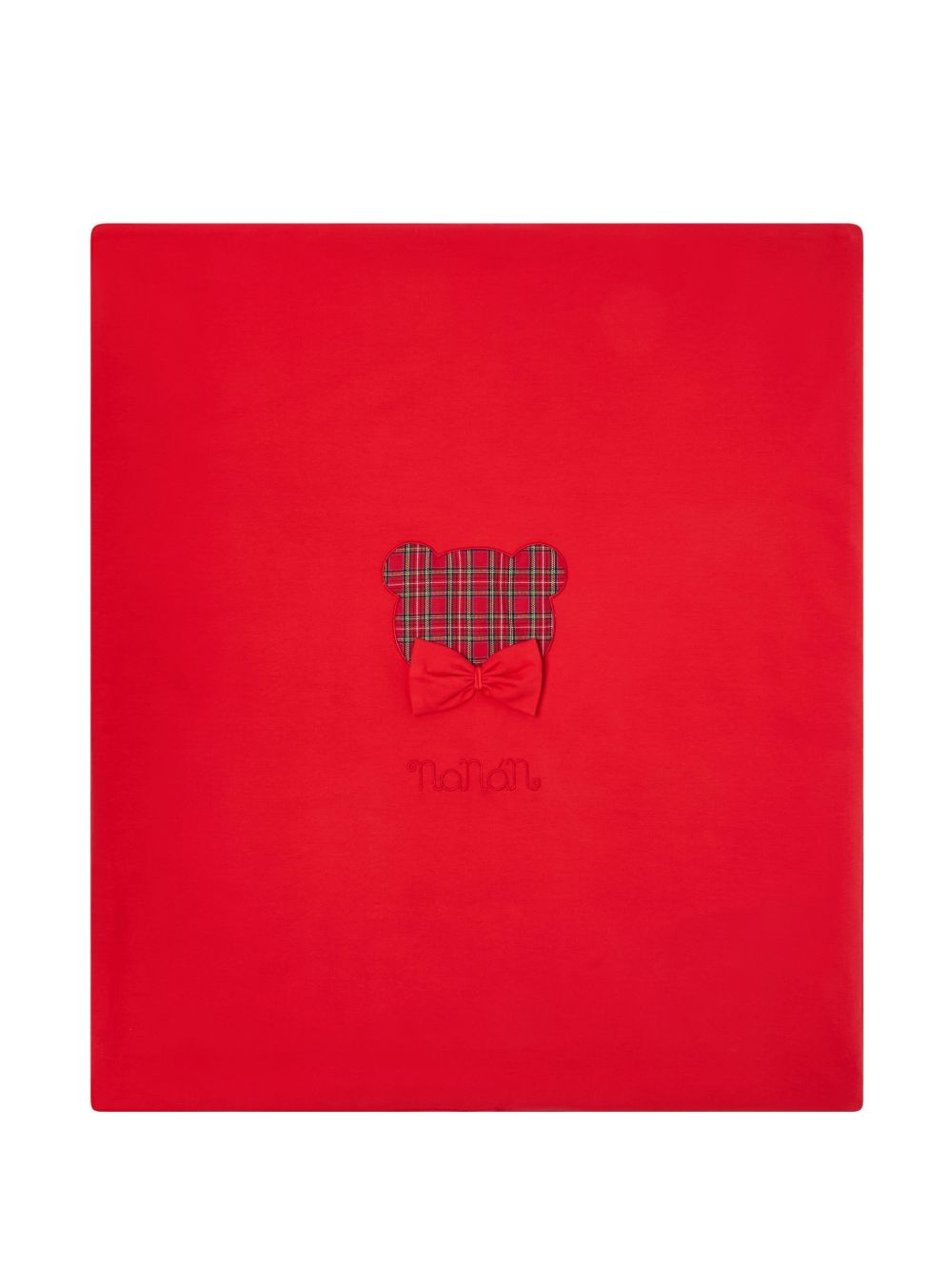 Coperta in cotone rossa con logo Nanan e fiocco cucito frontale rosso