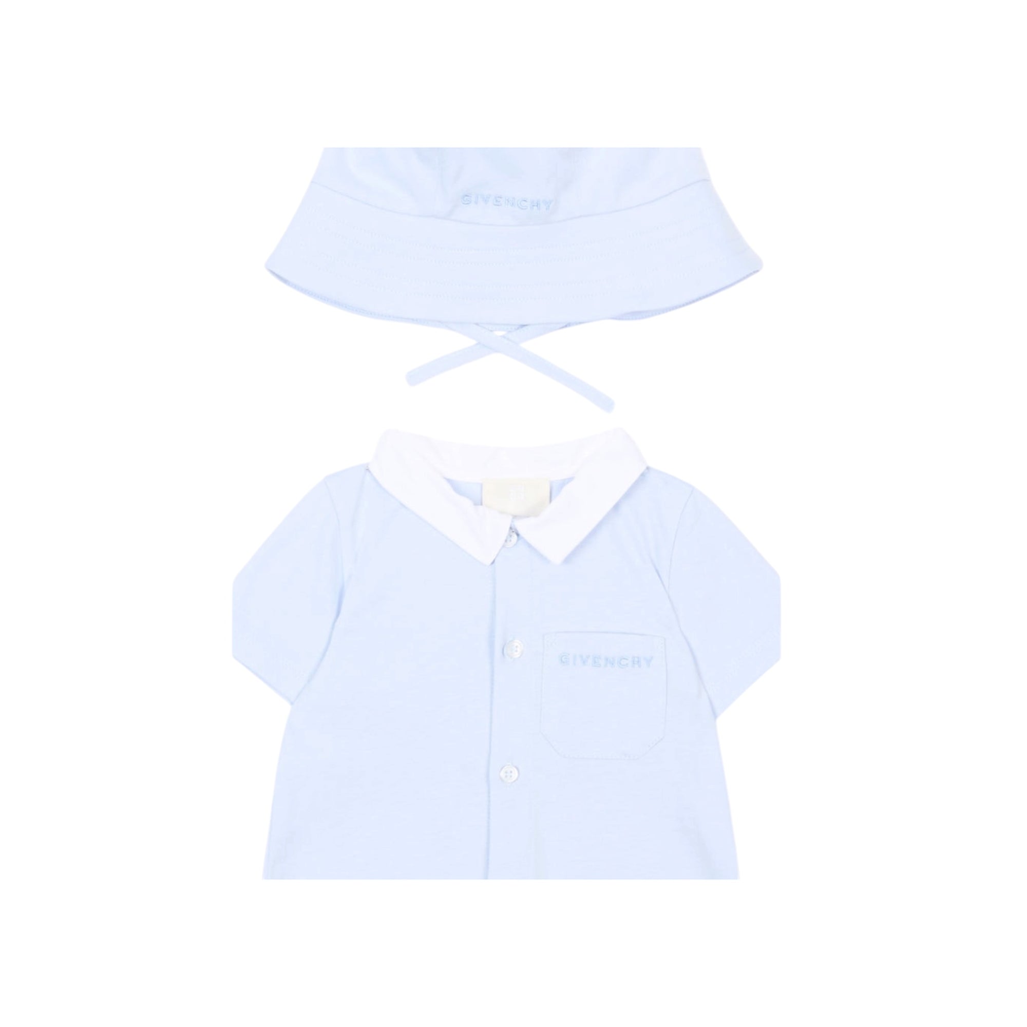 Pagliaccetto con cappello azzurro e logo cucito Givenchy