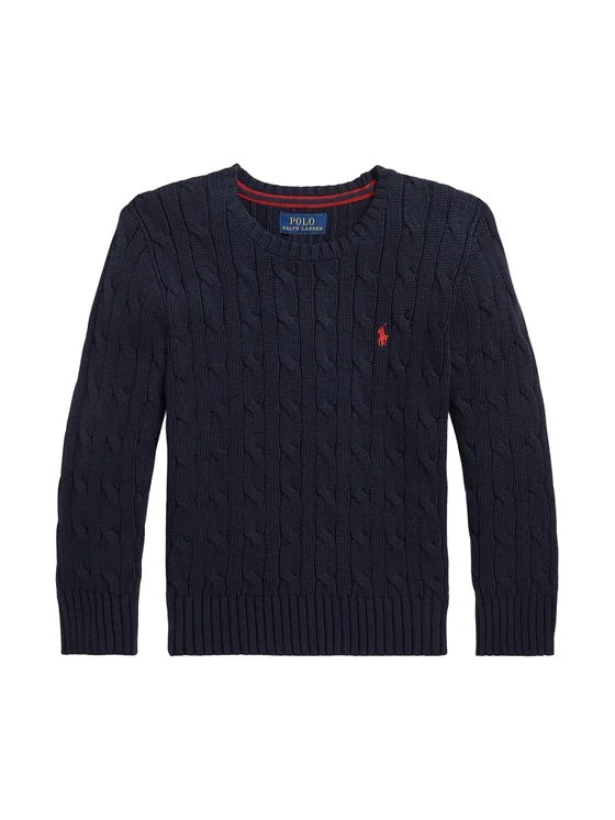 Maglione blu con logo Ralph Lauren cucito frontale