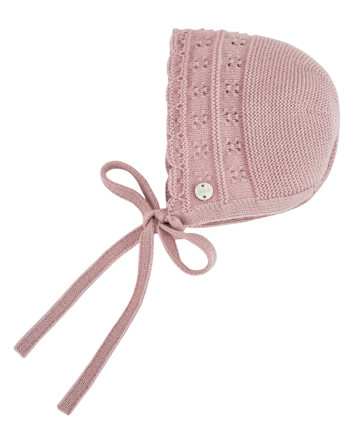 Cappello rosa con laccetti e logo Paz Rodriguez cucito sul retro