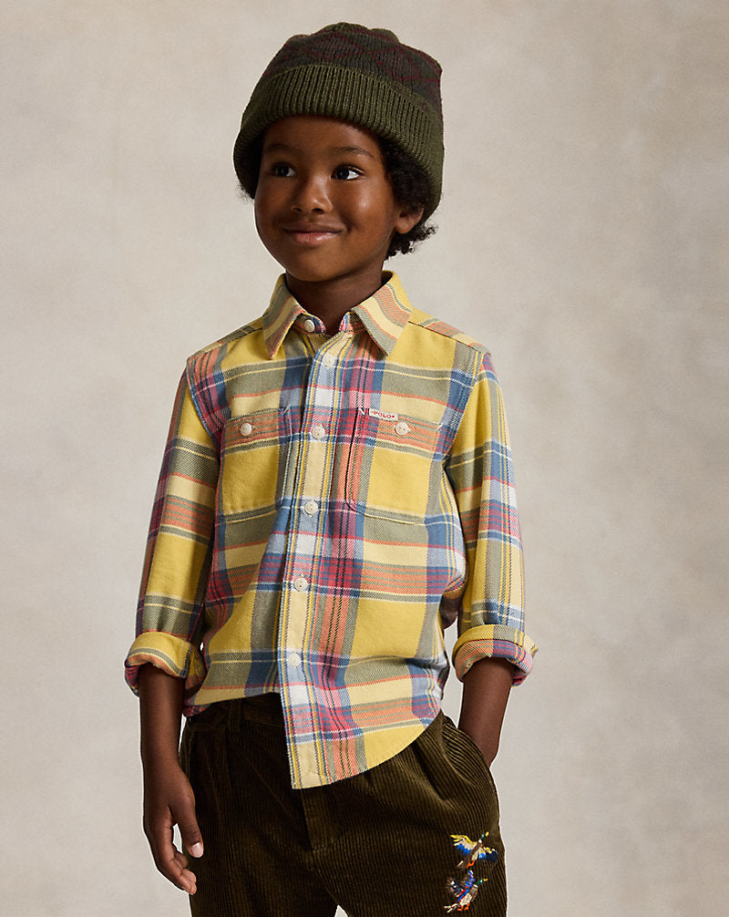 Camicia in flanella multicolore con dettaglio logo Ralph Lauren