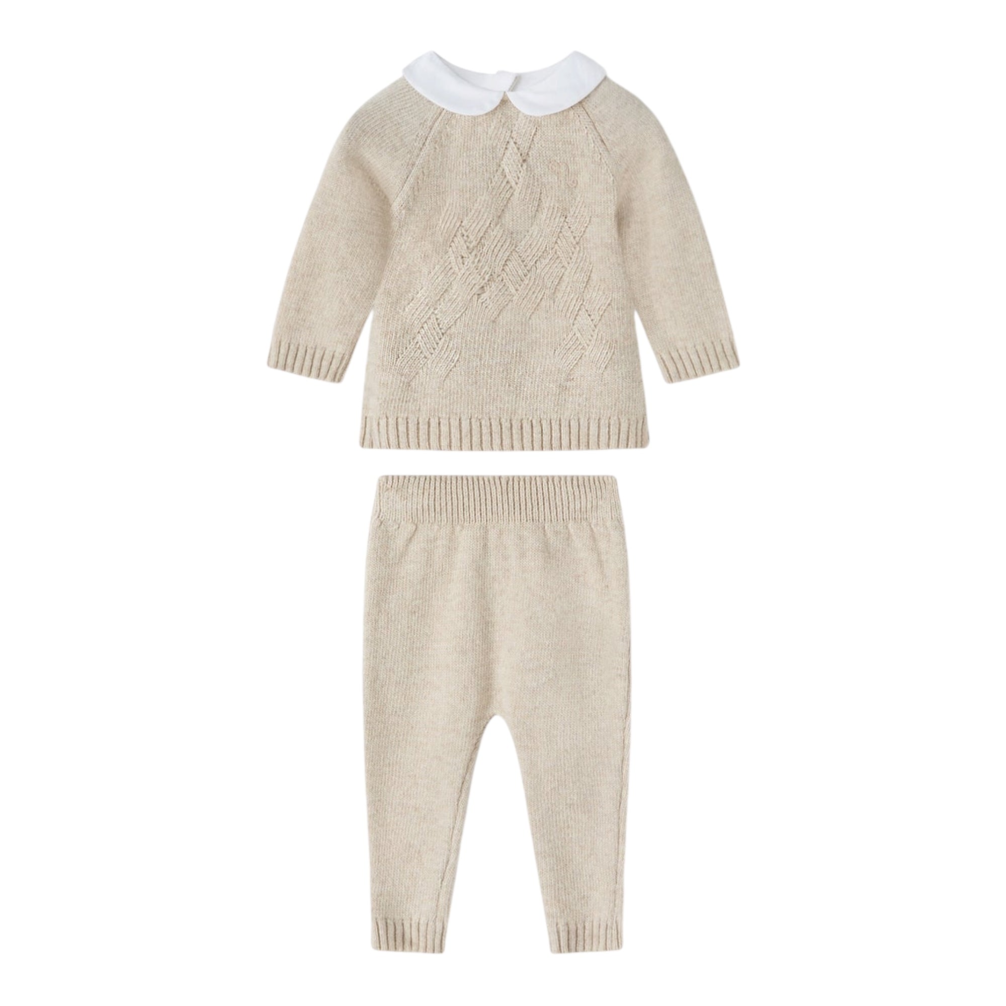 Completo beige 2 pezzi in filo misto cashmere con dettagli logo Nanan