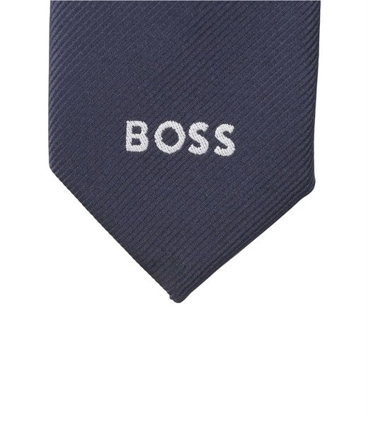 Cravatta blu con dettaglio logo Boss