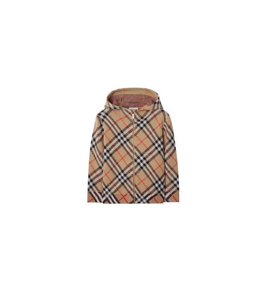 Cardigan con zip biege e fantasia check Burberry