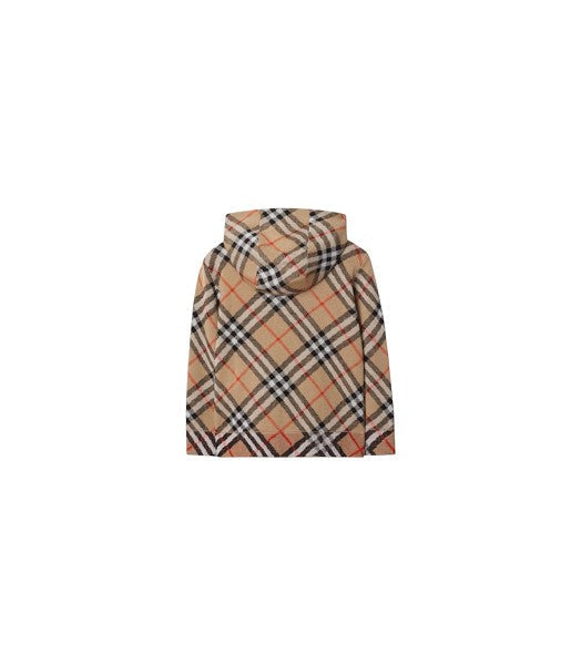 Cardigan con zip biege e fantasia check Burberry