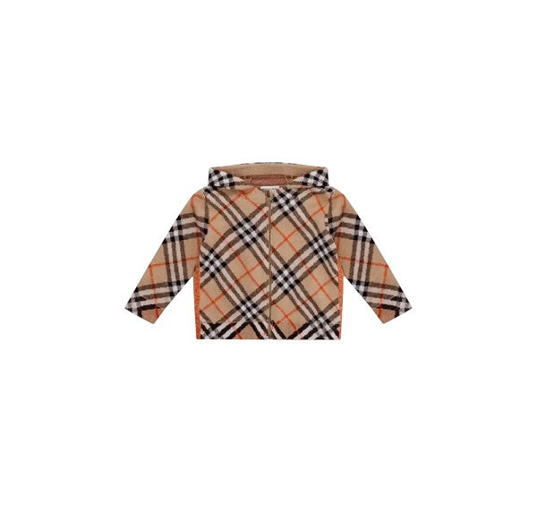 Cardigan con zip beige con logo check Burberry