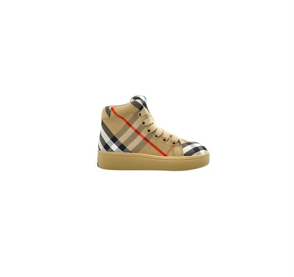 Scarpe collo alto beige con stampa logo Burberry
