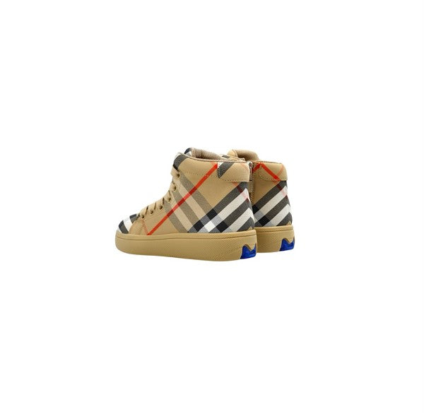 Scarpe collo alto beige con stampa logo Burberry