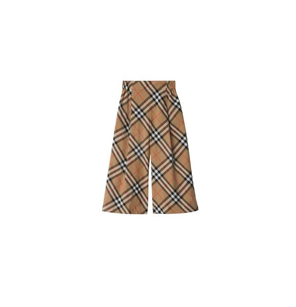 Pantalone palazzo beige con stampa check Burberry