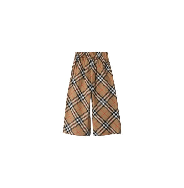 Pantalone palazzo beige con stampa check Burberry