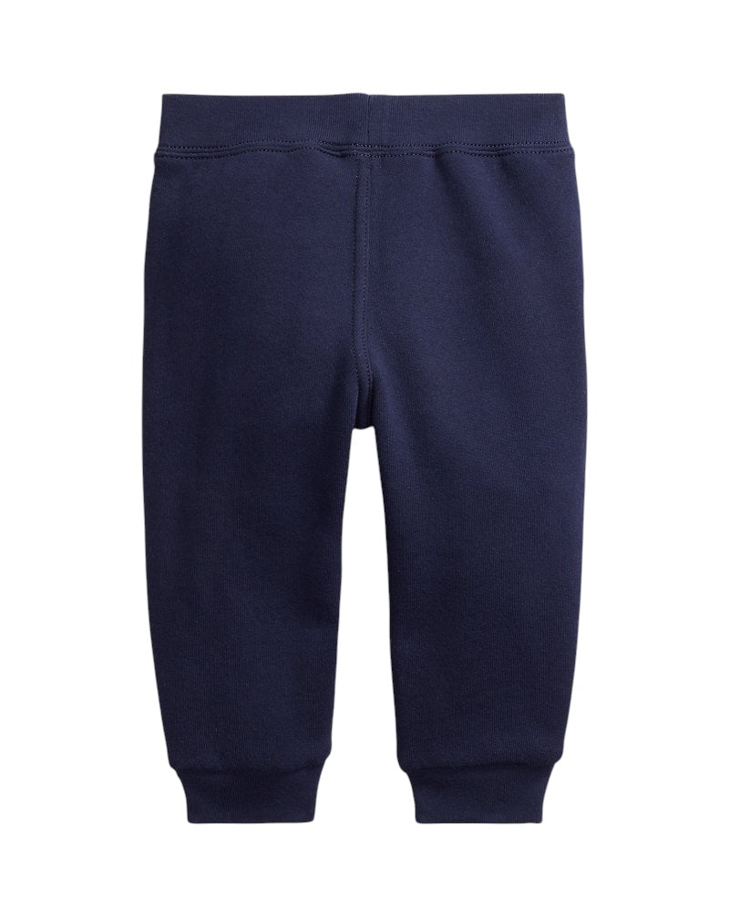 Pantalone baby in felpa blu con logo Ralph Lauren a contrasto
