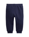 Pantalone baby in felpa blu con logo Ralph Lauren a contrasto