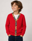 Cardigan rosso con dettagli check Burberry