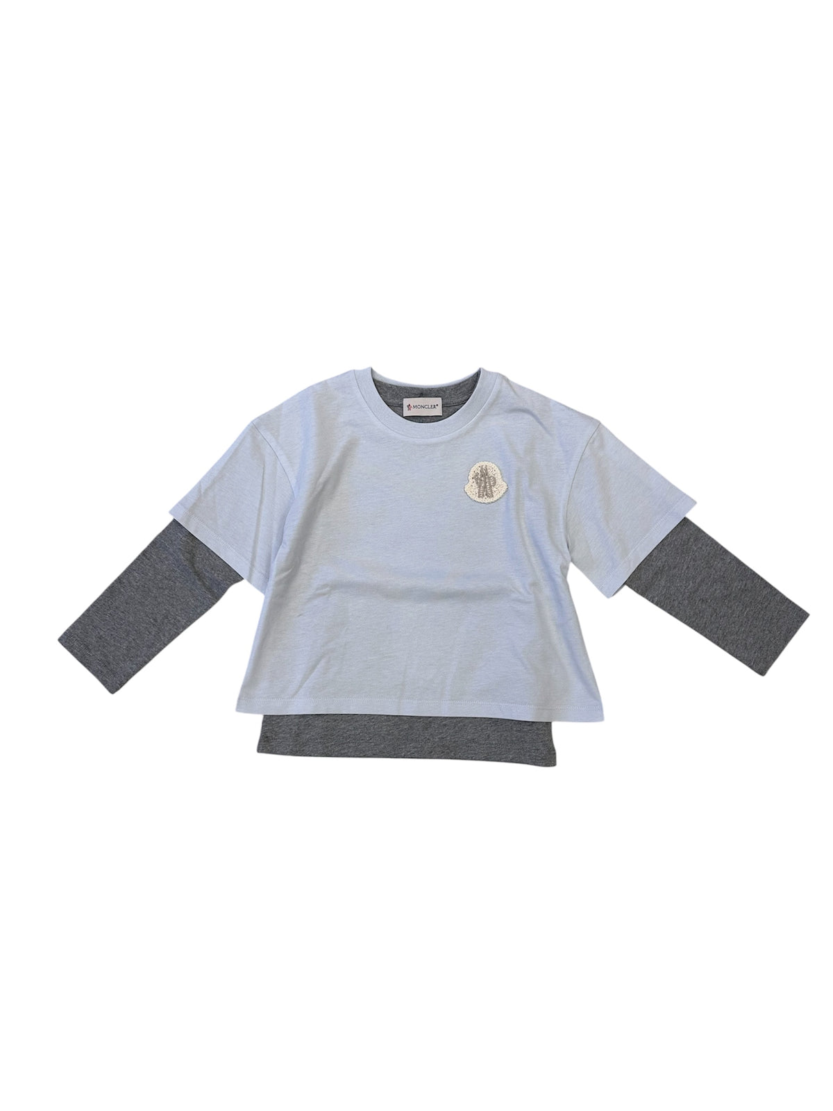 T-shirt a maniche lunghe azzurra e grigia con dettagli logo Moncler