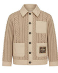 Cardigan giubbino beige con dettagli logo Fendi
