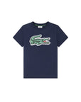 T-shirt blu con dettaglio patch coccodrillo grande Lacoste