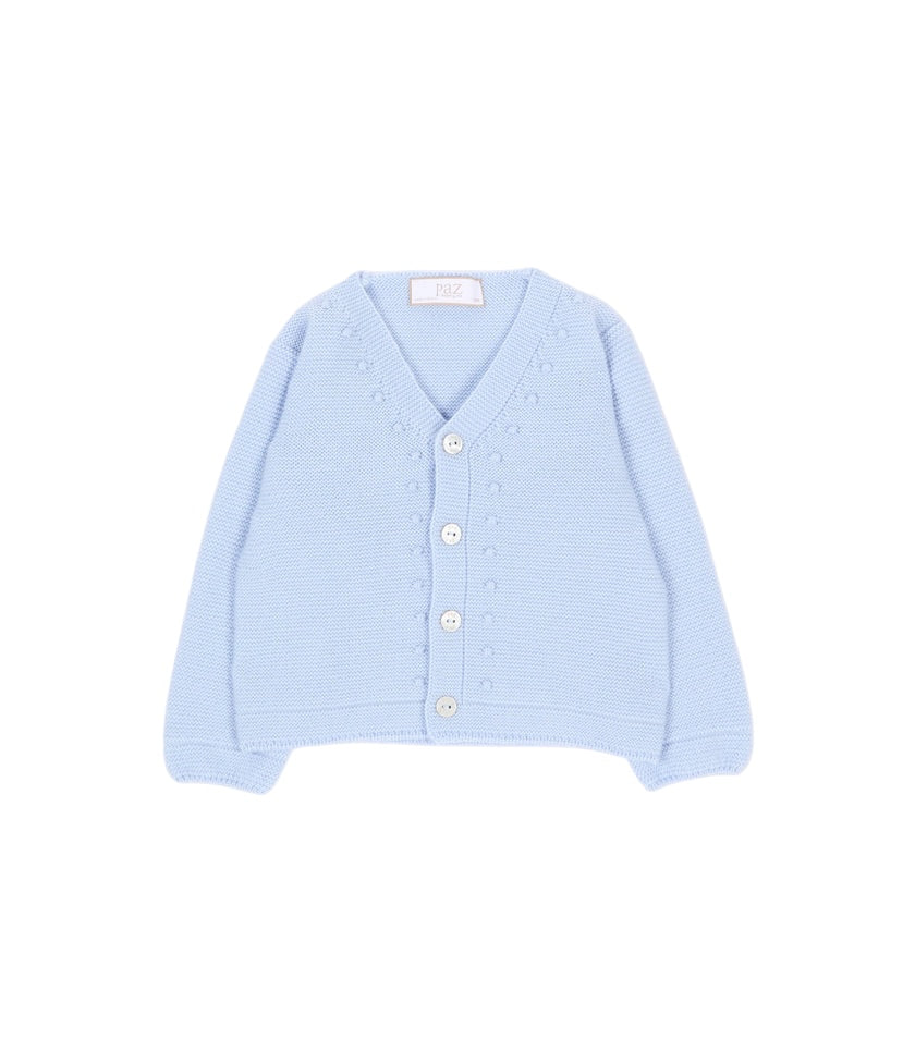 Cardigan azzurro ad intarsio con dettagli logo Paz Rodriguez