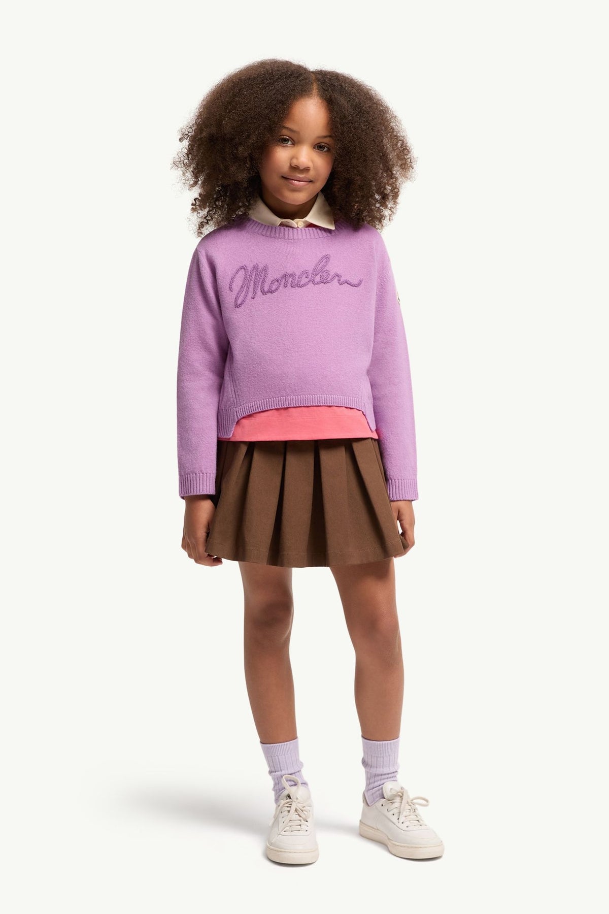 Maglione in misto cashmere viola con patch logo Moncler