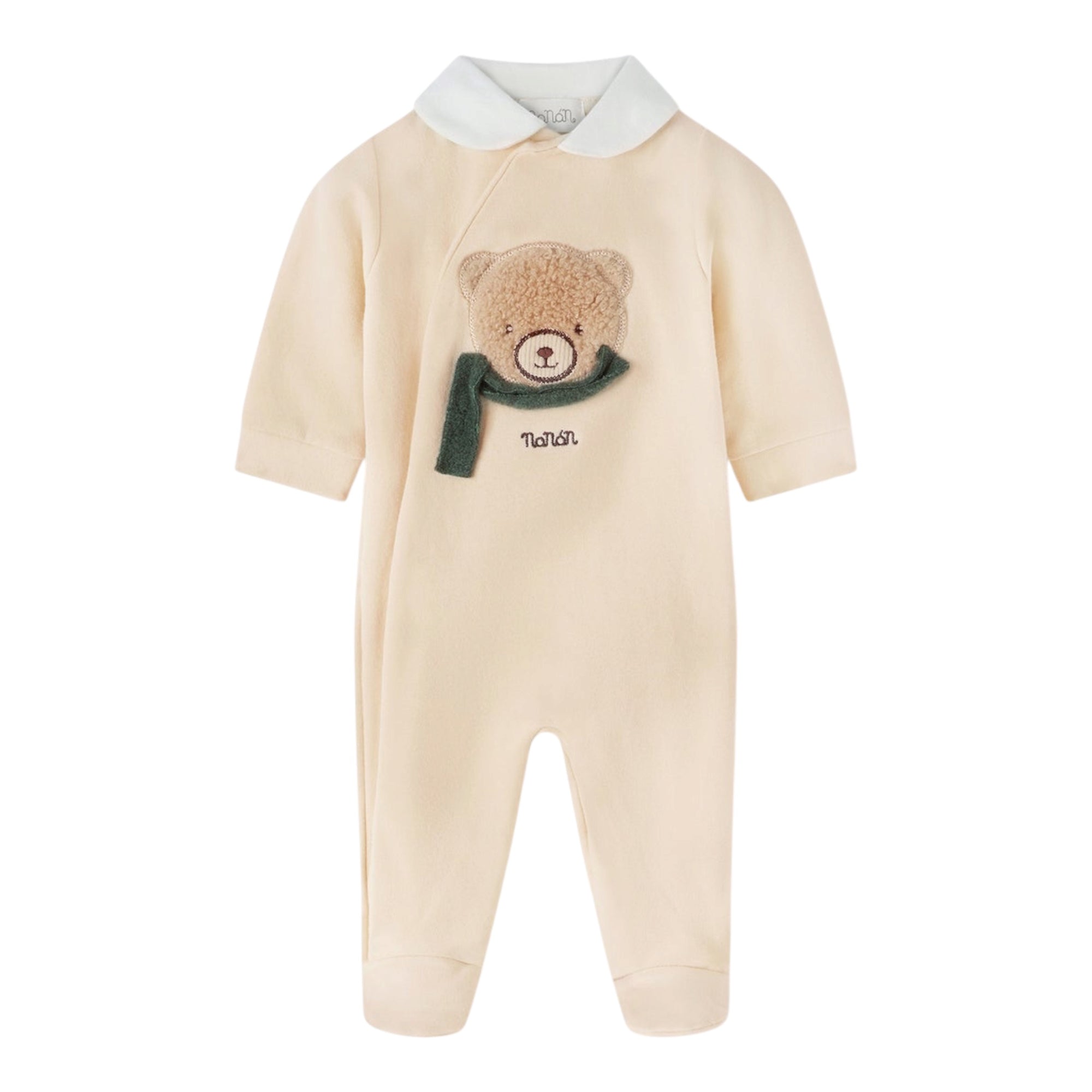 Tutina beige in felpa con orso applicato e dettagli Nanan