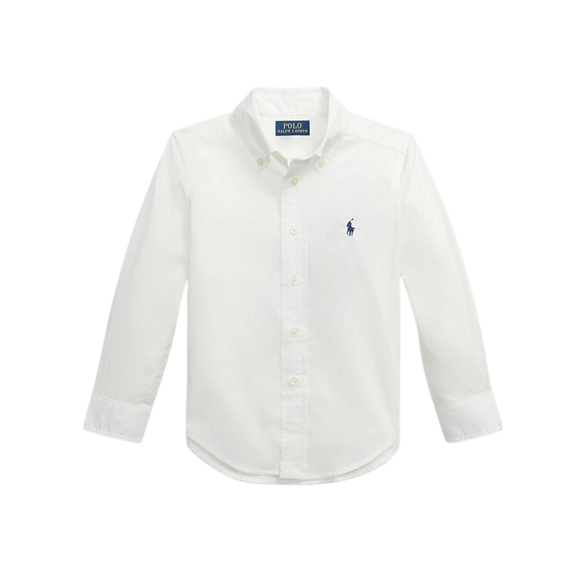 Camicia in cotone bianca con logo cucito Ralph Lauren cucito a contrasto blu
