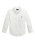 Camicia in cotone bianca con logo cucito Ralph Lauren cucito a contrasto blu