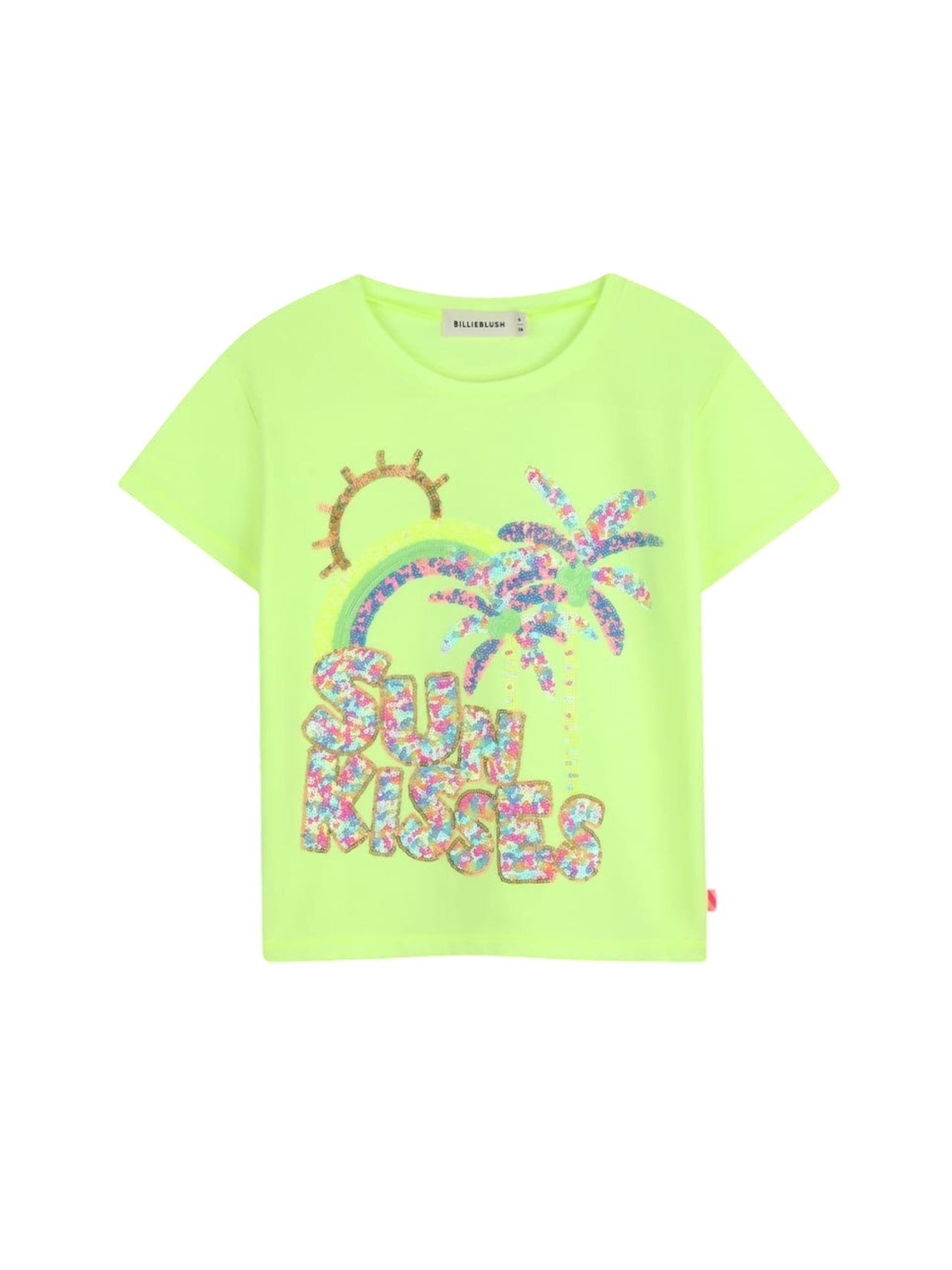 T-shirt gialla fluo con dettagli paillettes cuciti Billieblush