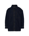 Giacca camicia in jeans blu con logo Boss applicato frontale