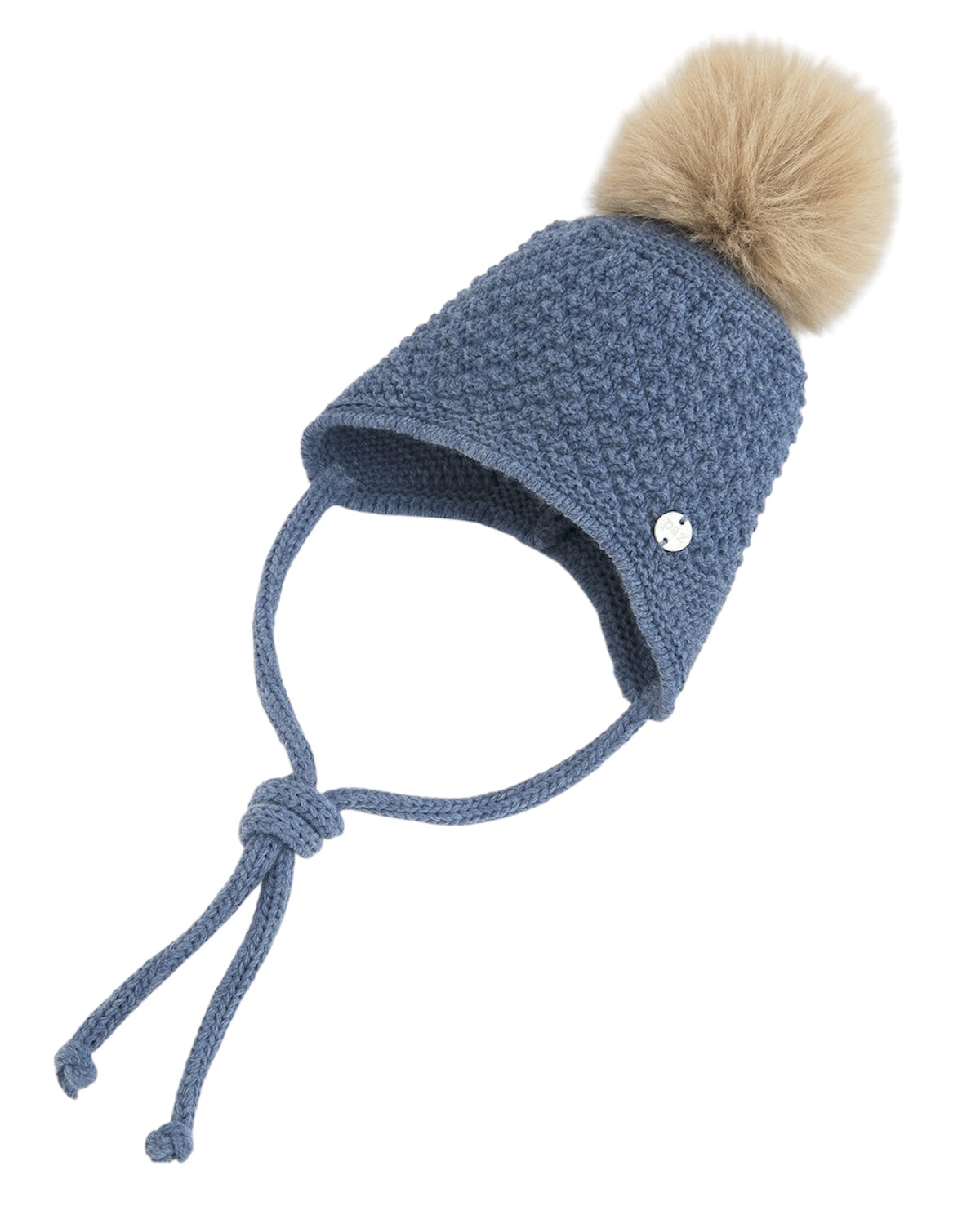 Cappello azzurro con laccetti e pompon Paz Rodriguez
