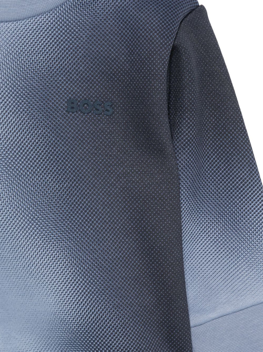 Felpa blu con sfumatura e dettagli logo Boss applicati frontale