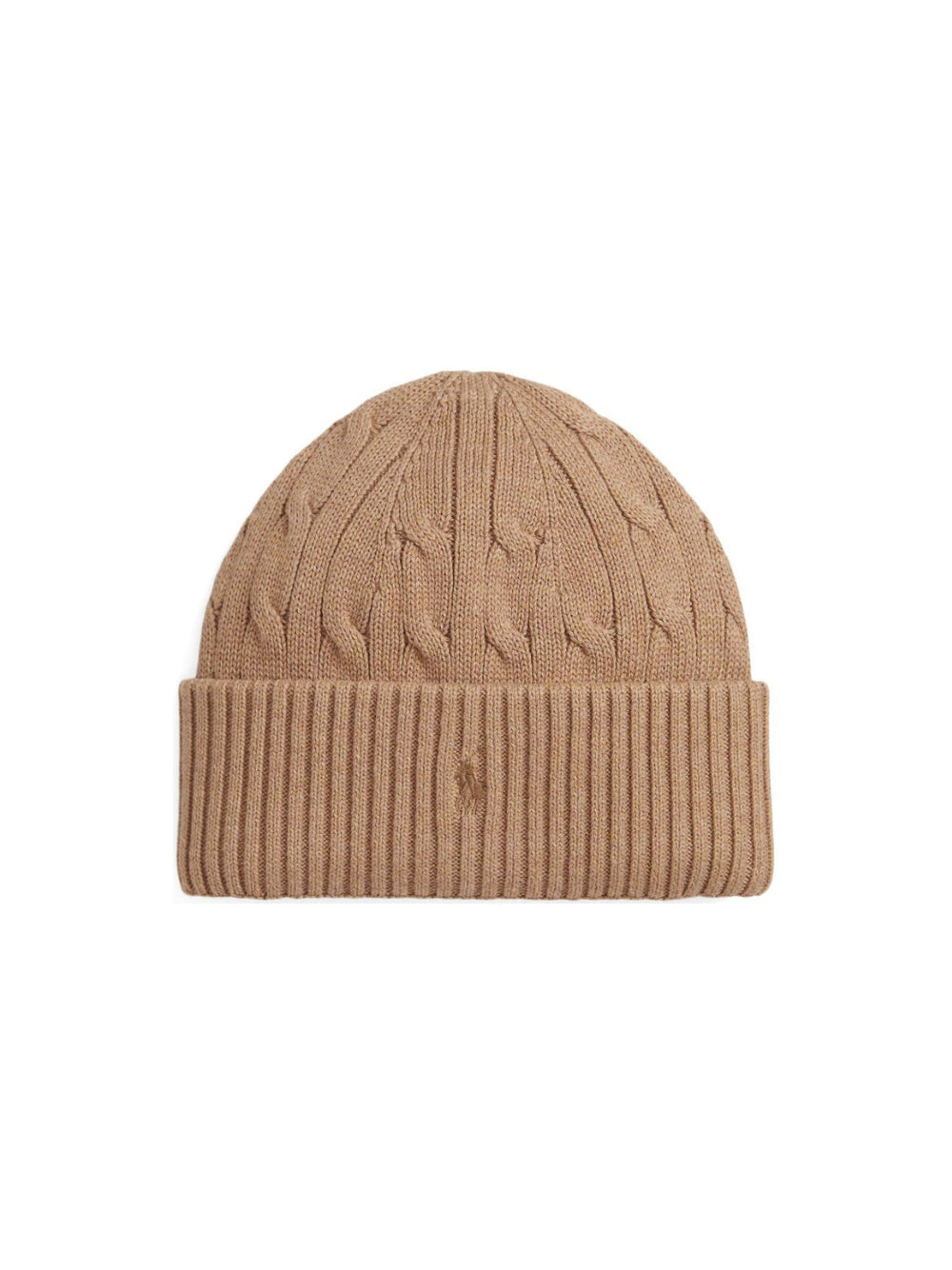 Cappello in maglia marrone con logo Ralph Lauren cucito frontale