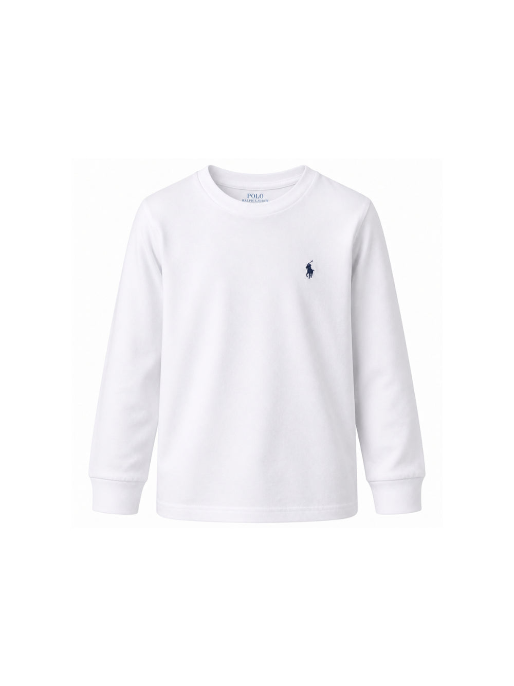 T-shirt bianca manica lunga con logo Ralph Lauren cucito blu