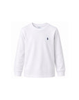 T-shirt bianca manica lunga con logo Ralph Lauren cucito blu