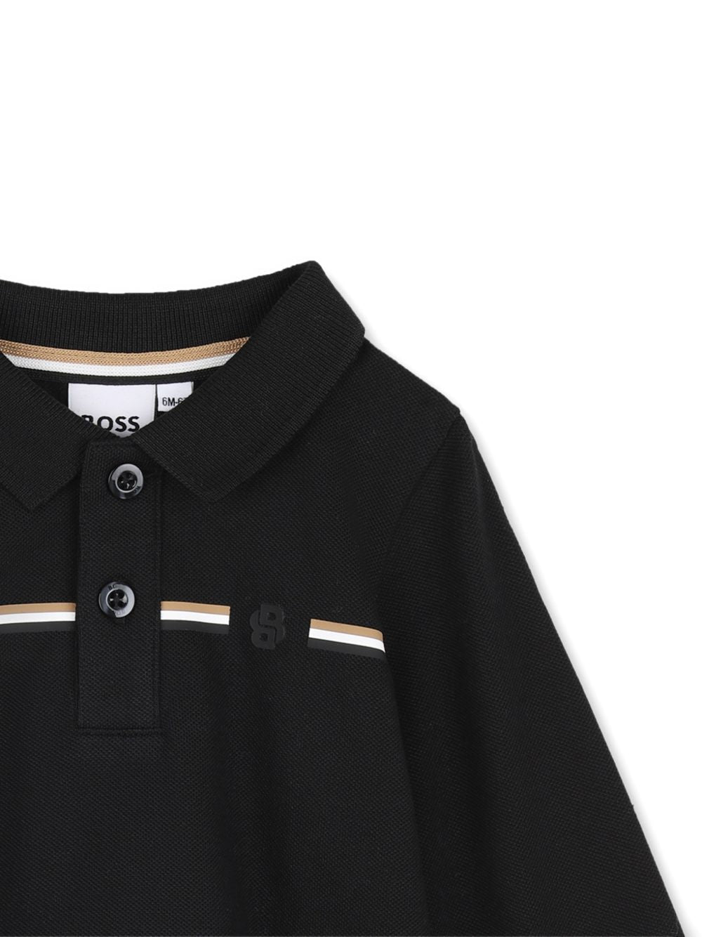 Polo nera manica lunga con dettagli logo Boss