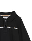 Polo nera manica lunga con dettagli logo Boss